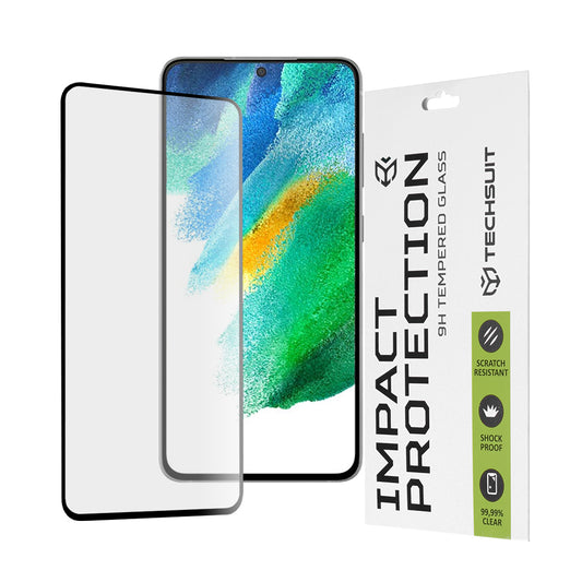 Ochranná fólia na displej Techsuit pre Samsung Galaxy S21 FE 5G G990, tvrdené sklo, plné lepidlo, 111D, čierna