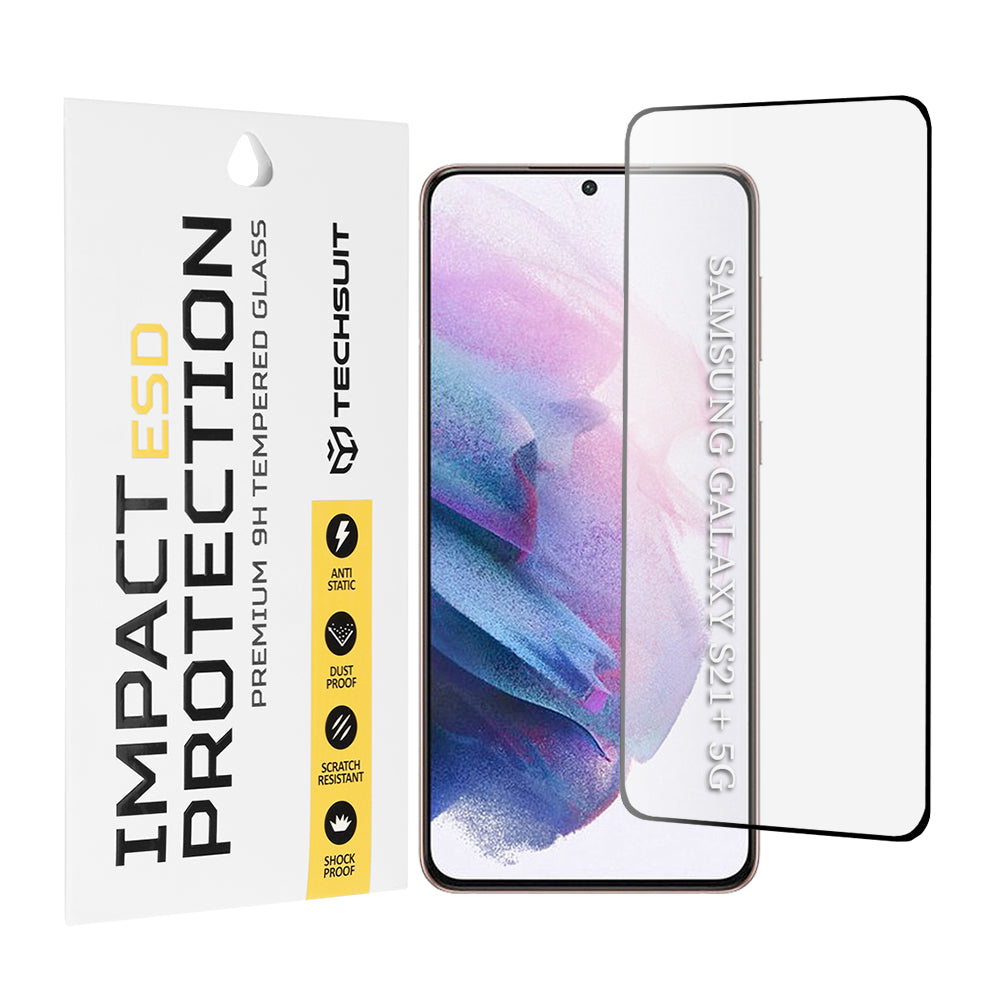 Ochranná fólia na displej Techsuit pre Samsung Galaxy S21+ 5G G996, tvrdené sklo, plné lepidlo, čierna