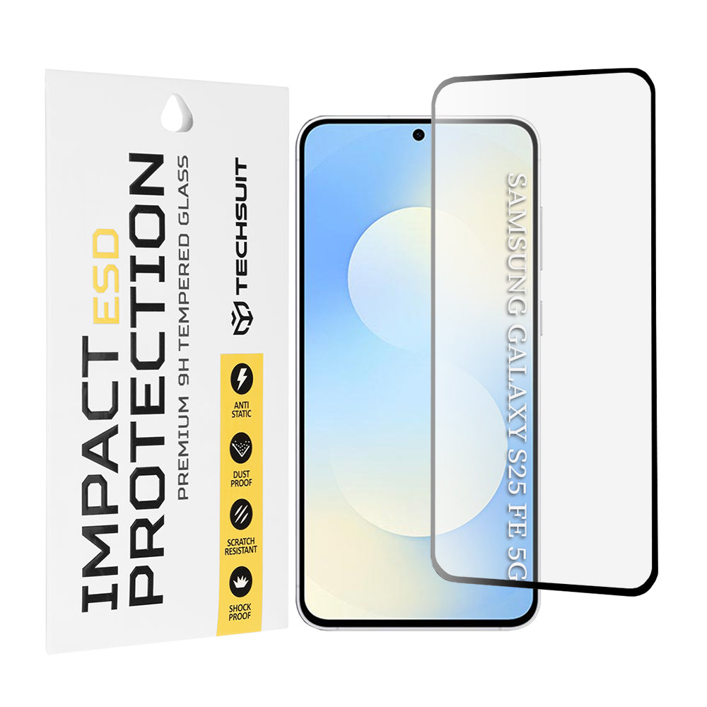 Techsuit Screen Protector Film for Samsung Galaxy S25 FE, Tempered Glass, Full Glue, Black