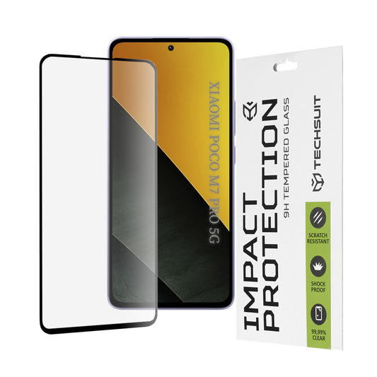 Ochranná fólia na displej Techsuit pre Xiaomi Poco M7 Pro 5G, tvrdené sklo, plné lepidlo, 111D, čierna