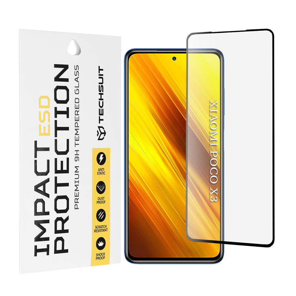 Ochranná fólia na displej Techsuit pre Xiaomi Poco X3 Pro / X3 NFC / X3, tvrdené sklo, plné lepidlo, čierna