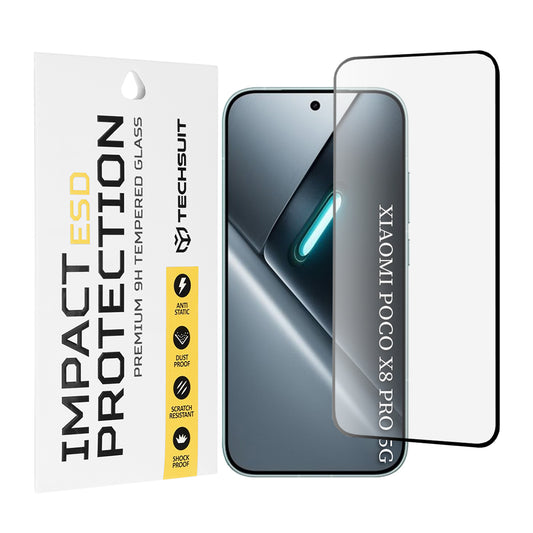Ochranná fólia na obrazovku Techsuit pre Xiaomi Poco X8 Pro, tvrdené sklo, plné lepidlo, čierna