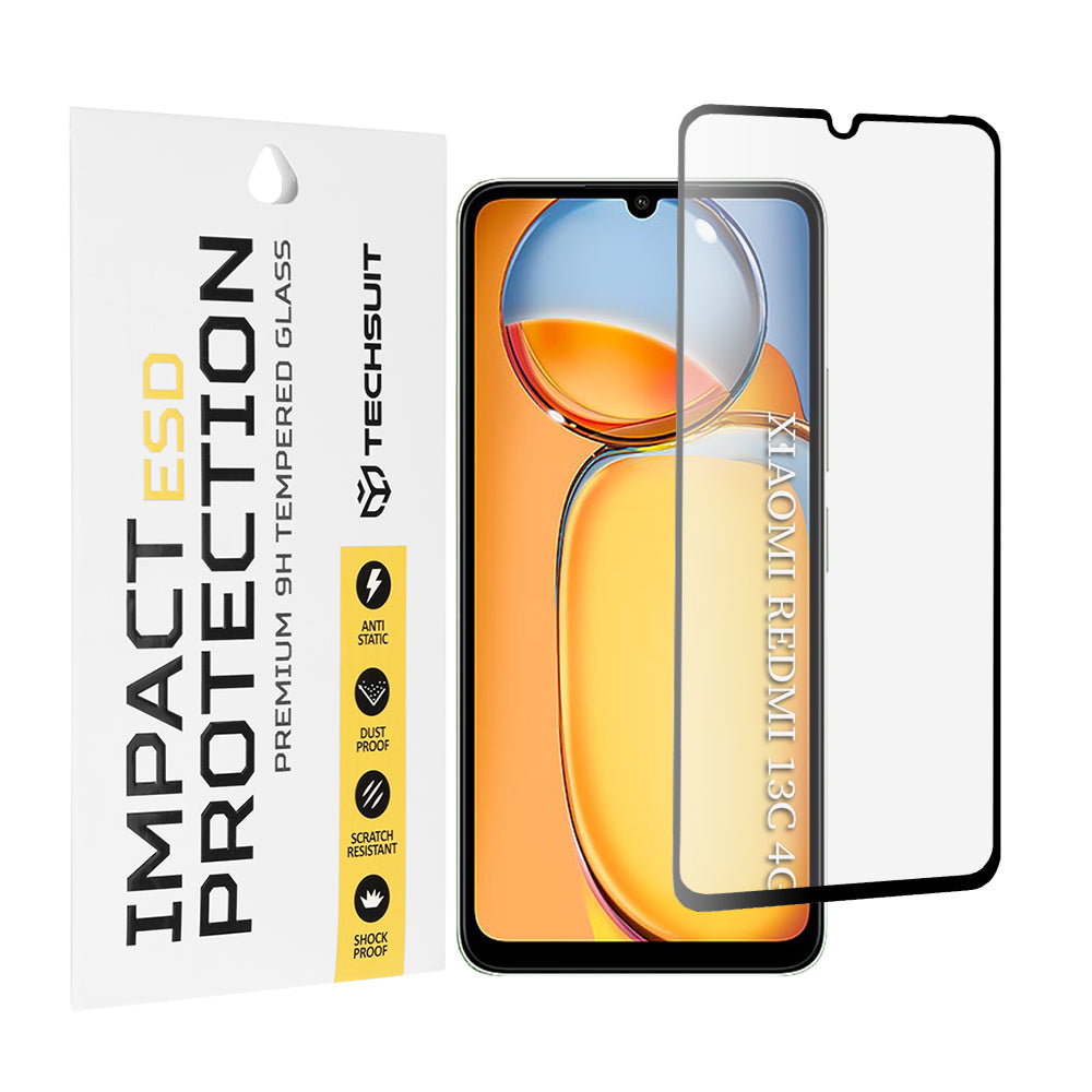 Ochranná fólia na displej Techsuit pre Xiaomi Redmi 13C 5G / 13C / Poco C65, tvrdené sklo, plné lepidlo, čierna