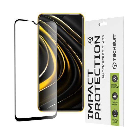 Ochranná fólia na displej Techsuit pre Xiaomi Redmi 9 Power / 9T / Poco M3, tvrdené sklo, Full Glue, 111D, čierna