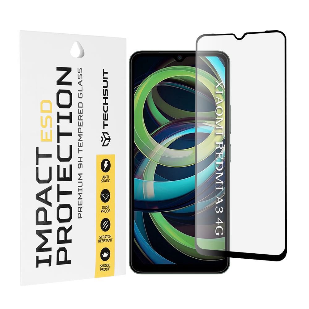 Techsuit Screen Protector Film for Xiaomi Redmi A3x / A3, Tempered Glass, Full Glue, Black