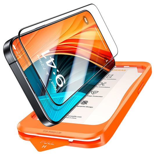 Ochranná fólia na displej Torras GlassGo Install Master pre Apple iPhone 16 Pro Max, tvrdené sklo, plné lepidlo, čierna