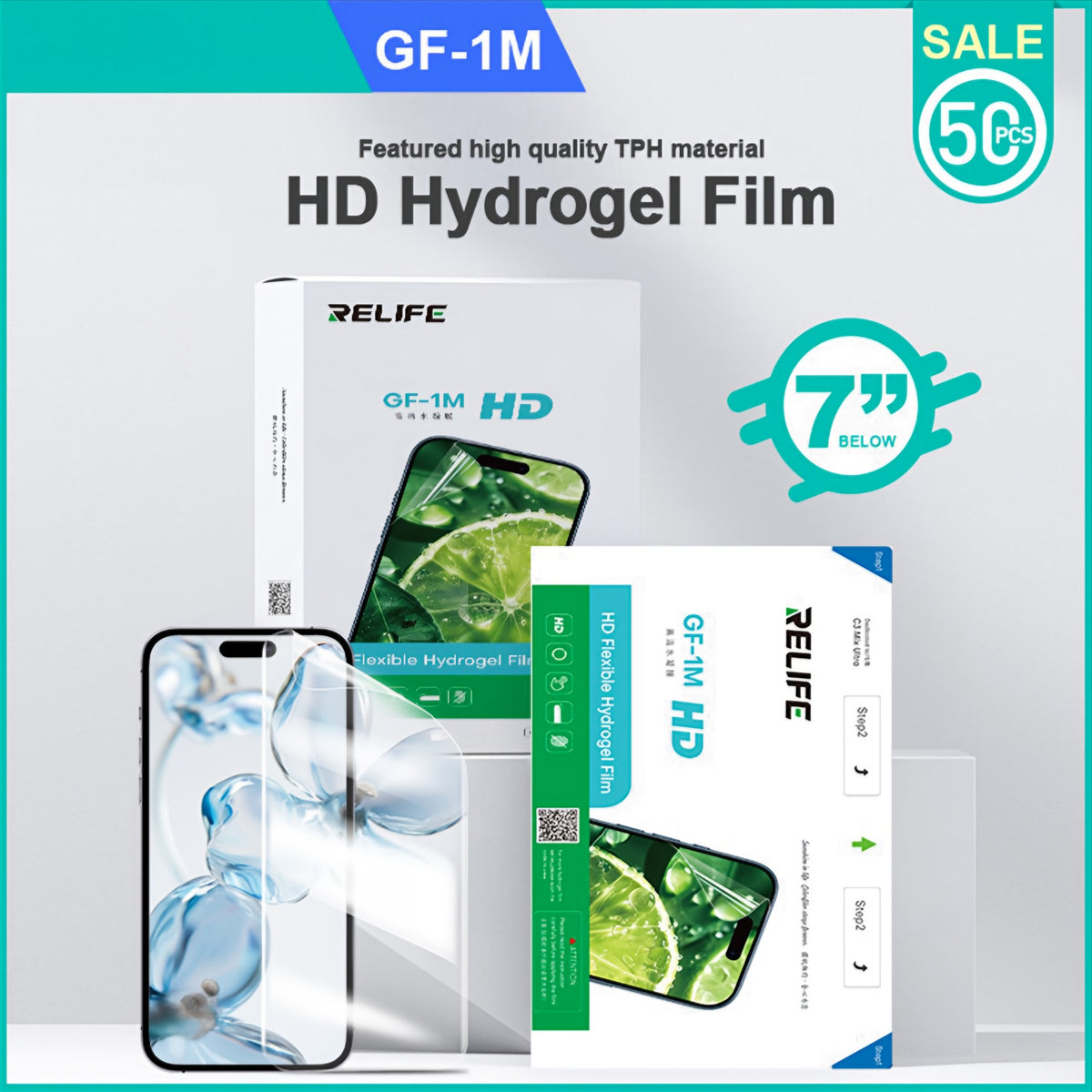 Hydrogelová / TPU fólia Relife GF-1M pre UV vákuový laminovací stroj Sunshine C3 Mix Ultra, 120 mm x 210 mm, sada 50 kusov