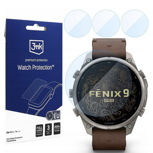 Ochranná fólia 3MK FlexibleGlass pre Garmin Fenix 9 Pro 47 mm, flexibilné sklo, súprava 3 kusov
