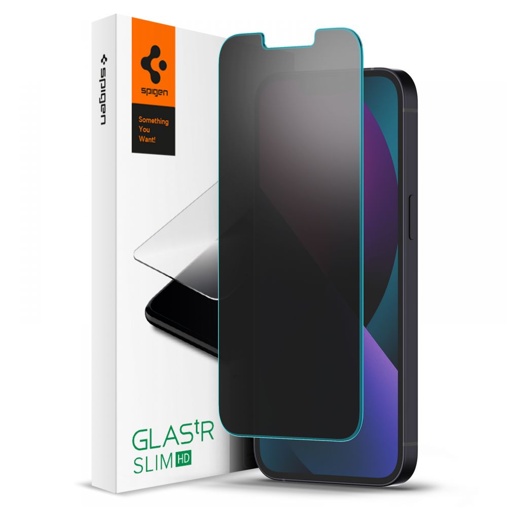 Spigen GlastR Slim Privacy Screen Protector for Apple iPhone 17e / 16e / 14 / 13 Pro, Tempered Glass, Full Glue AGL03393