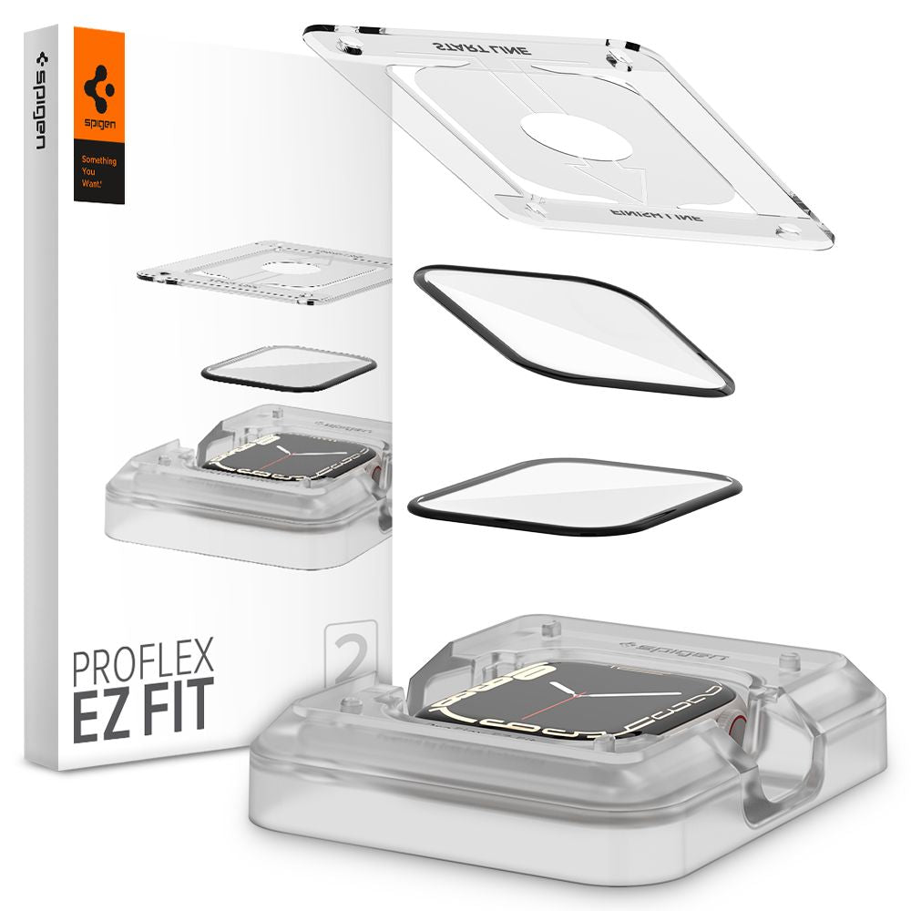 Ochranná fólia Spigen ProFlex EZ FIT pre Apple Watch 9 / 8 / 7 45mm Series, Sada 2 kusy, Flexibilné sklo, Čierna AFL04051