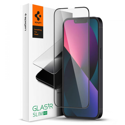 Ochranná fólia na displej Spigen GlastR Slim pre Apple iPhone 17e / 16e / 14 / 13 Pro, Tvrdené sklo, Full Glue, Čierna AGL03392