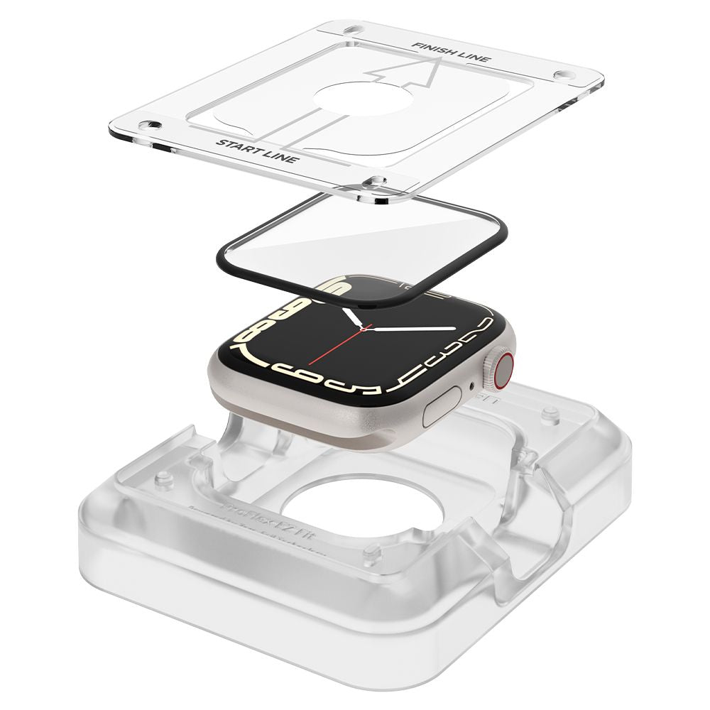 Ochranná fólia Spigen ProFlex EZ FIT pre Apple Watch 9 / 8 / 7 45mm Series, Sada 2 kusy, Flexibilné sklo, Čierna AFL04051