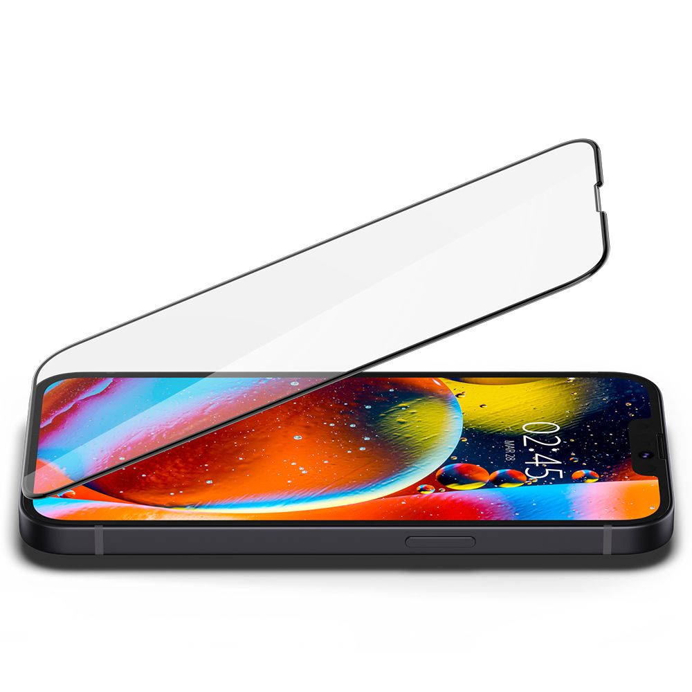Ochranná fólia na displej Spigen GlastR Slim pre Apple iPhone 17e / 16e / 14 / 13 Pro, Tvrdené sklo, Full Glue, Čierna AGL03392