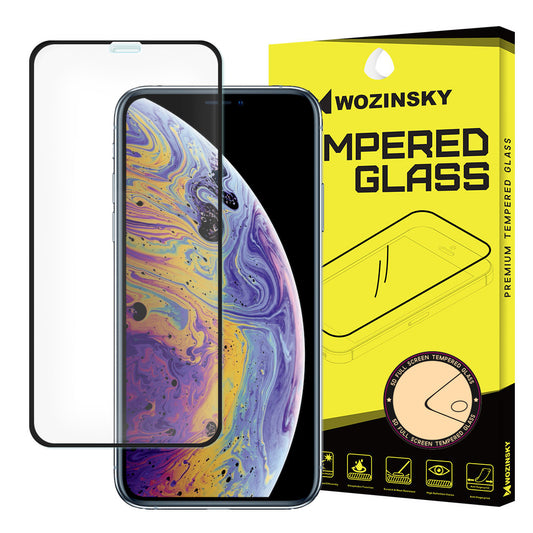 Ochranná fólia na displej WZK pre Apple iPhone 11 Pro / XS / X, tvrdené sklo, plné lepidlo, čierna