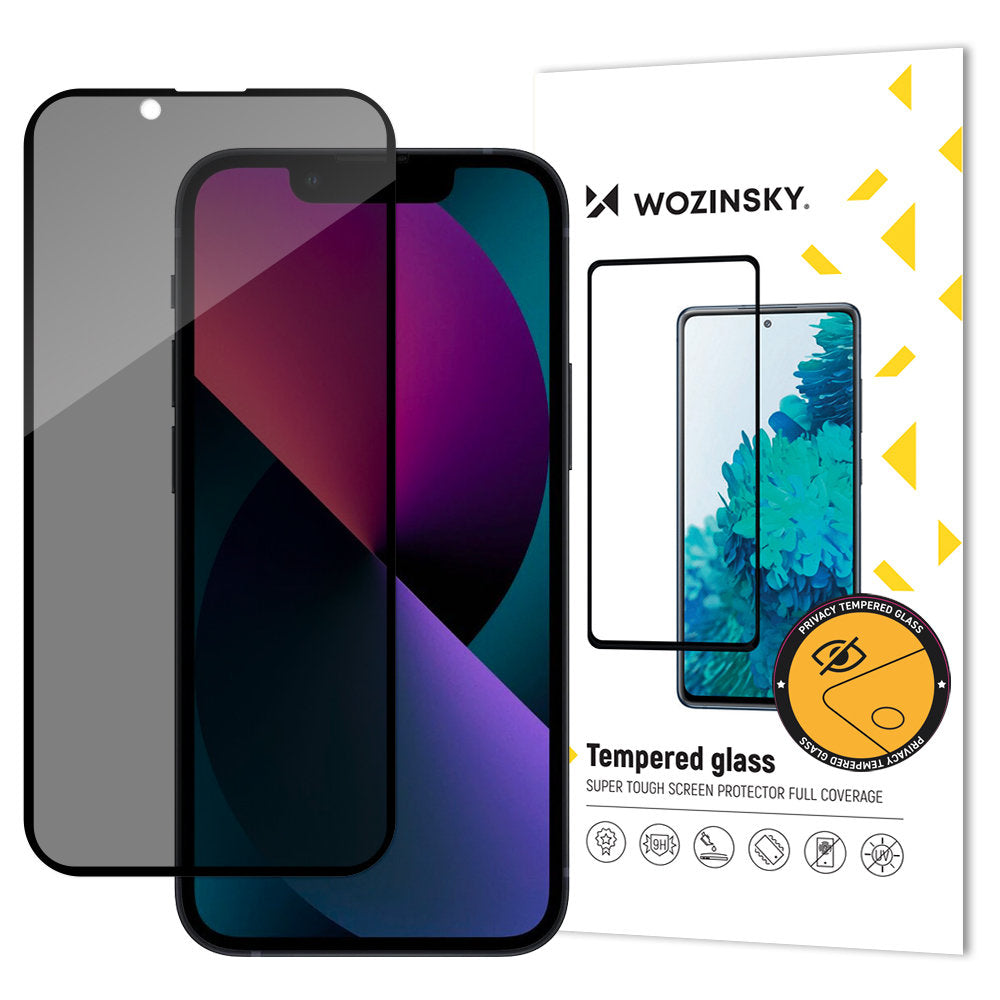Ochranná fólia na displej Privacy WZK AntiSpy pre Apple iPhone 17e / 16e / 14 / 13 Pro, tvrdené sklo, celoplošné lepidlo