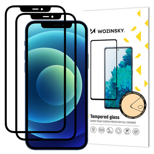 Ochranná fólia na displej WZK pre Apple iPhone 12 / 12 Pro, tvrdené sklo, celoplošné lepidlo, sada 2 kusy, kompatibilná s obalom, čierna