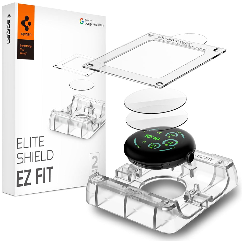 Ochranná fólia Spigen Elite Shield EZ FIT pre Google Pixel Watch 41mm Series, Sada 2 kusov, Tvrdené sklo, Priehľadná AFL08524