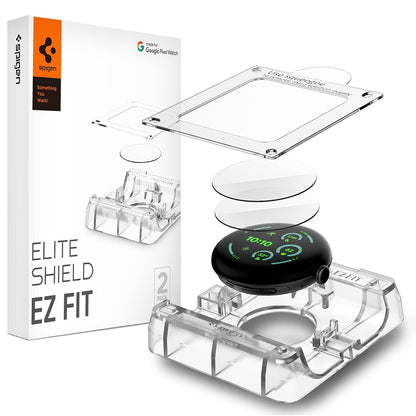 Ochranná fólia Spigen Elite Shield EZ FIT pre Google Pixel Watch 45mm Series, Sada 2 kusov, Tvrdené sklo, Priehľadná AFL08525