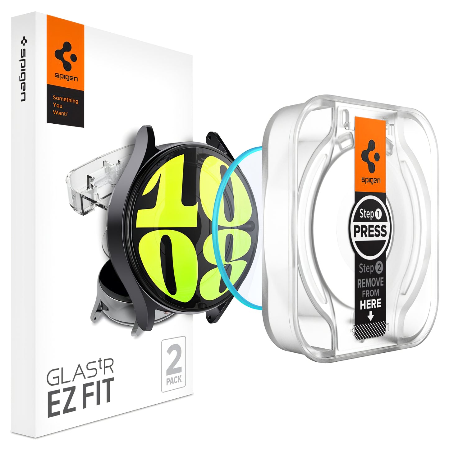 Ochranná fólia Spigen GlastR EZ FIT pre Samsung Galaxy Watch7 / Watch6 / Watch5 / Watch4 44mm Series, Sada 2 kusy, Tvrdené sklo AGL08493