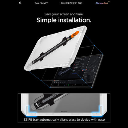 Ochranná fólia Spigen GlastR EZ FIT Anti-Glare pre navigáciu Tesla Y 2026 Premium / Performance, tvrdené sklo AGL10819