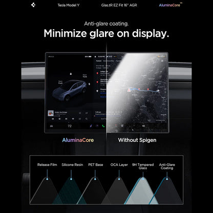 Ochranná fólia Spigen GlastR EZ FIT Anti-Glare pre navigáciu Tesla Y 2026 Premium / Performance, tvrdené sklo AGL10819