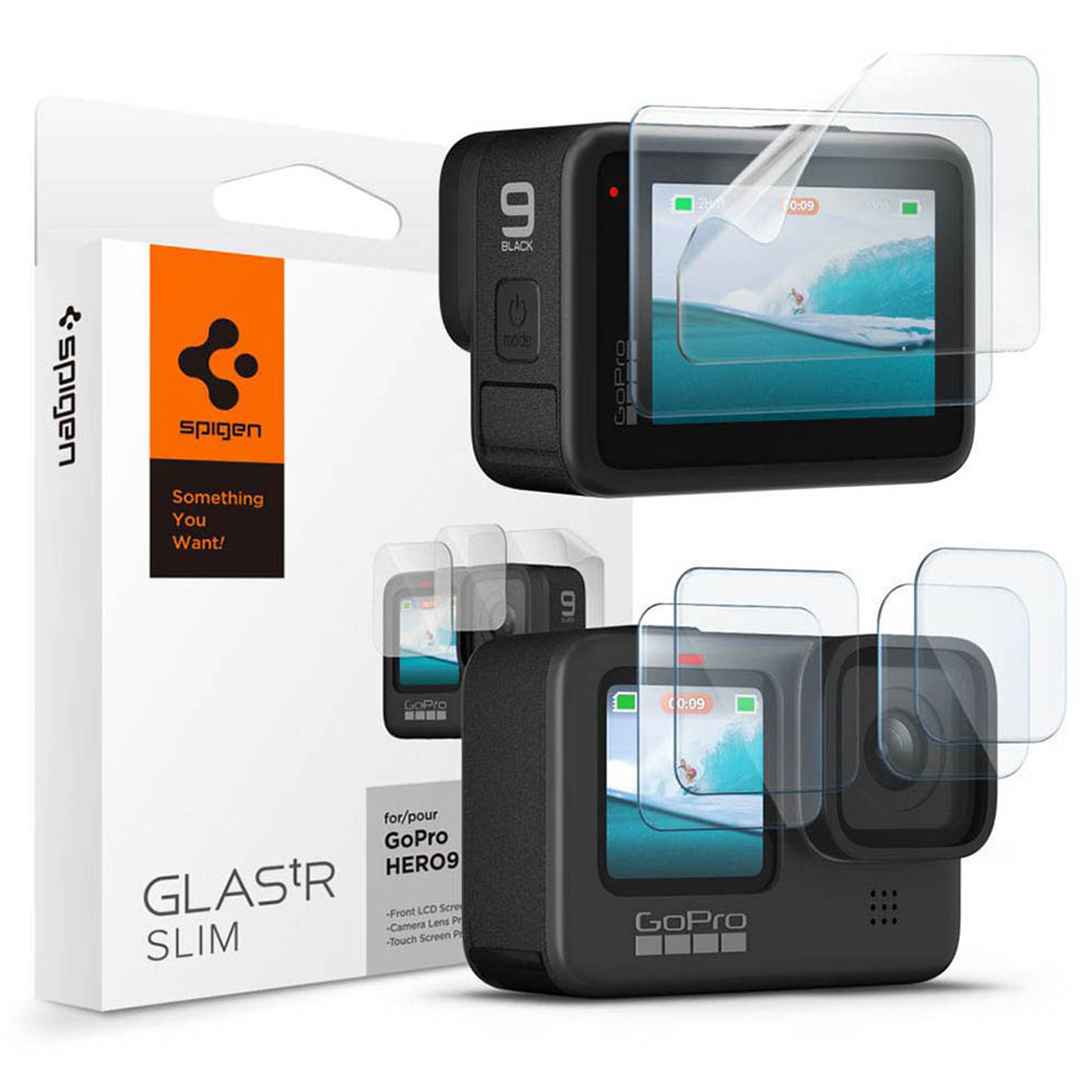 Ochranná fólia na obrazovku a objektív Spigen GlastR Slim pre GoPro Hero 12 / 9 / 10 / 11, Kalené sklo, Sada 6 kusov AGL03045