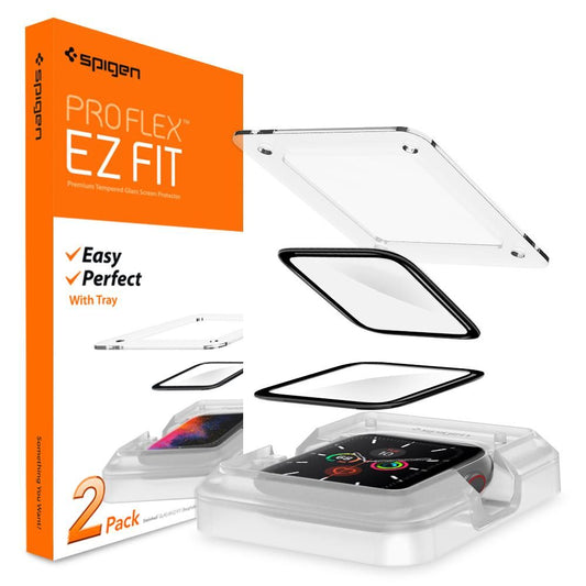 Ochranná fólia Spigen ProFlex EZ FIT pre Apple Watch 44mm Series, Sada 2 kusy, Flexibilné sklo, Čierna