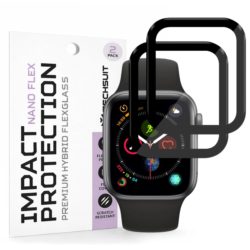 Fólia na ochranu Techsuit Nano Flex pre Apple Watch 40mm Series, Sada 2 kusy, Plast, Čierna