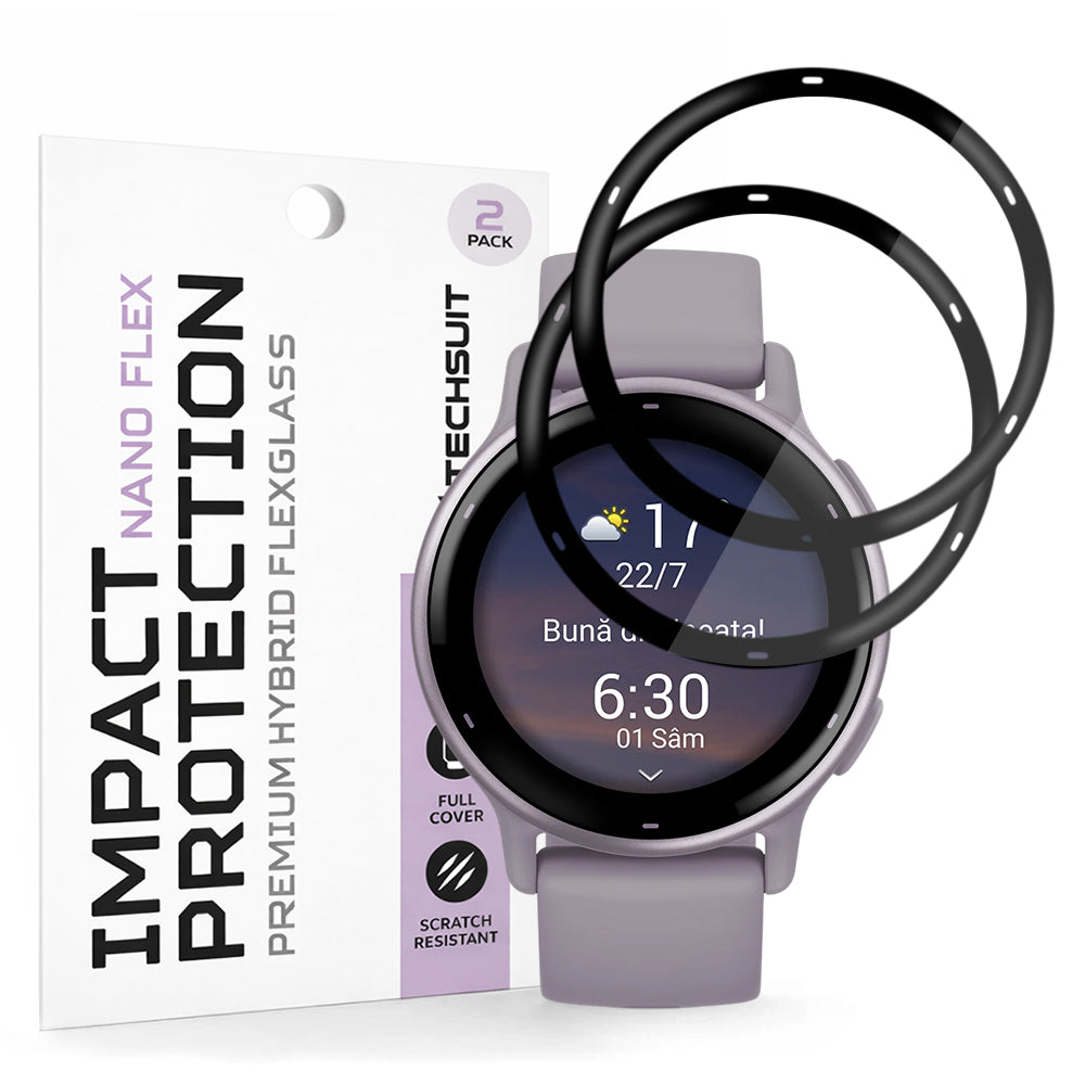 Fólia na ochranu Techsuit Nano Flex pre Garmin Vivoactive 5, Sada 2 kusy, Plast, Čierna