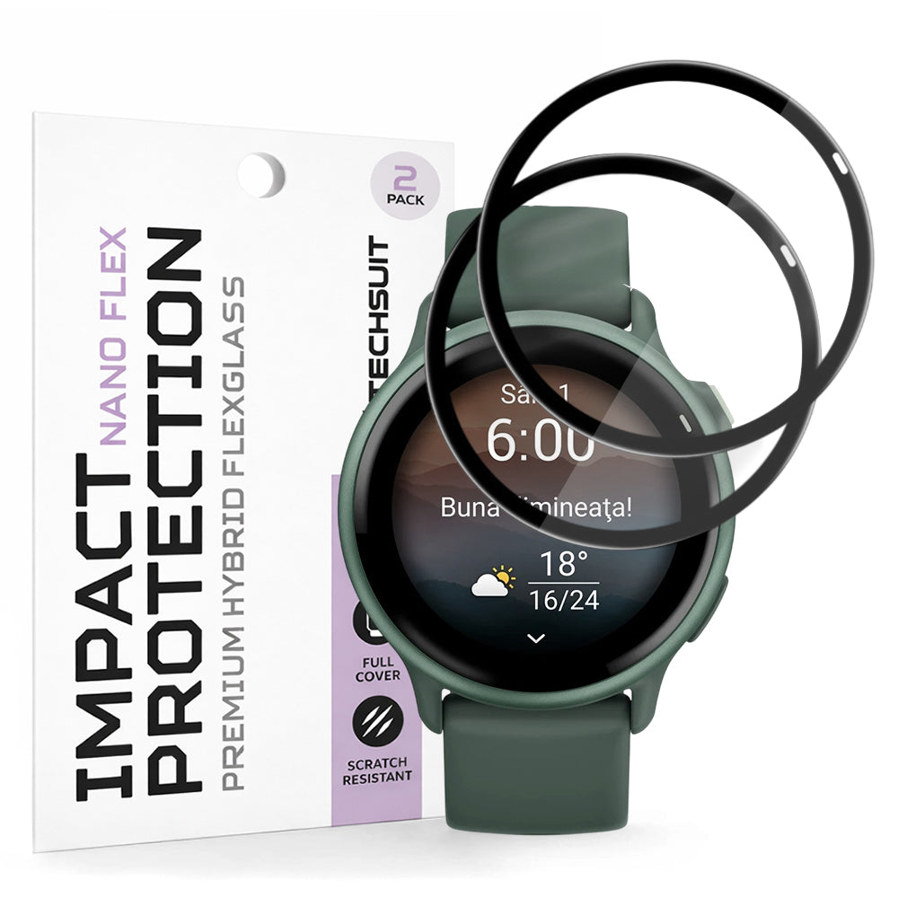 Fólia na ochranu Techsuit Nano Flex pre Garmin vivoactive 6, Sada 2 kusy, Plast, Čierna