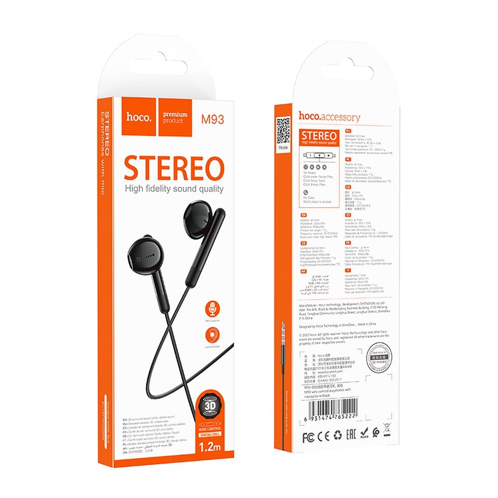Handsfree 3.5mm HOCO M93, Čierna