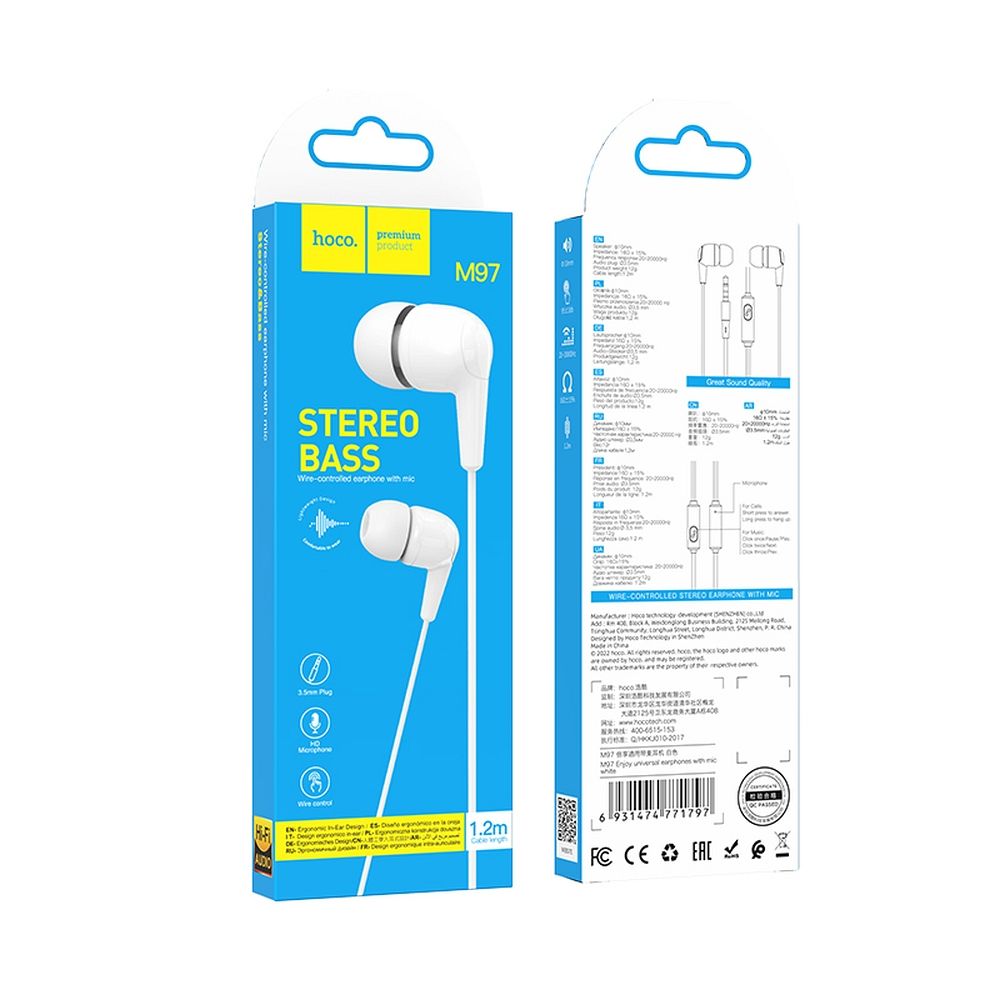 Handsfree 3.5mm HOCO M97, Biela