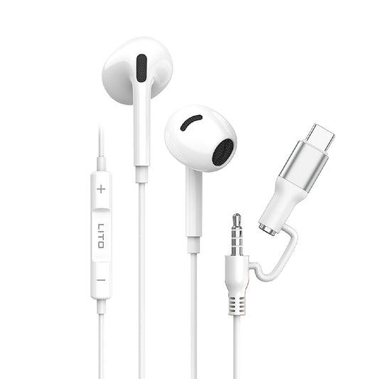 Handsfree 3.5mm / USB-C Lito LF03, Biela