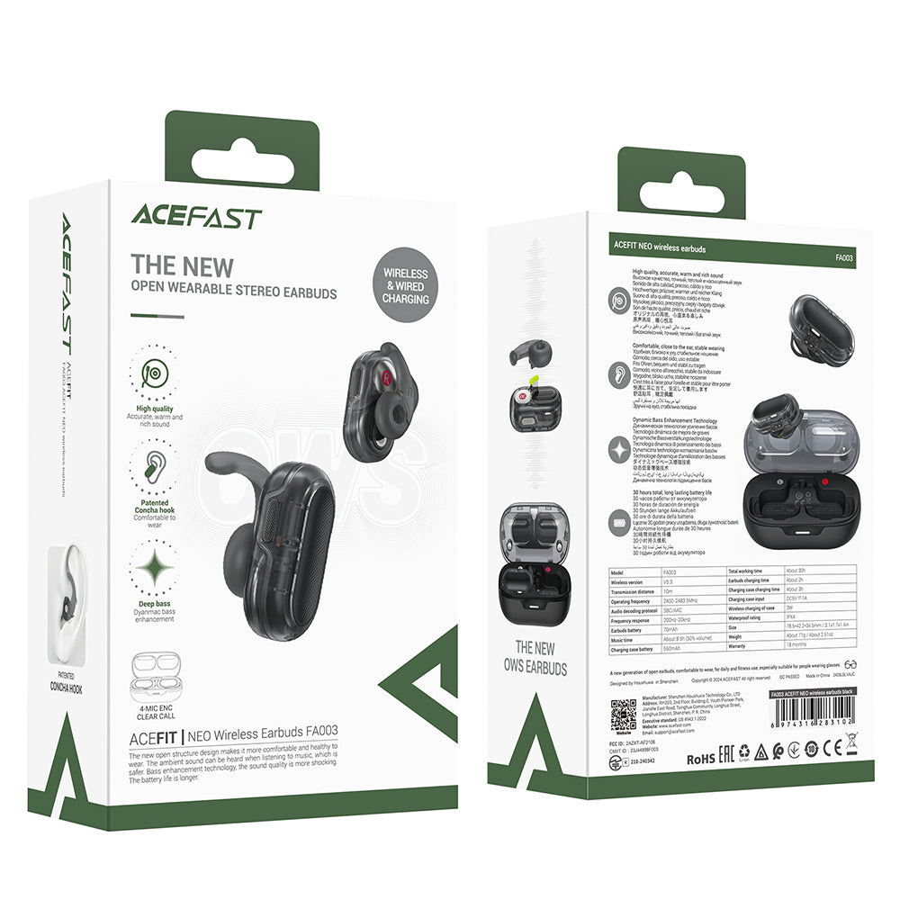Handsfree Bluetooth Acefast Acefit Neo, TWS, Čierna