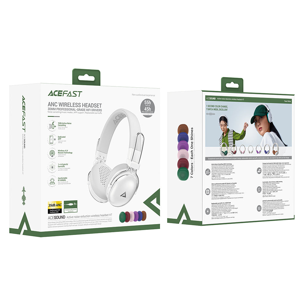 Handsfree Bluetooth Acefast H7, A2DP, ANC, Biela