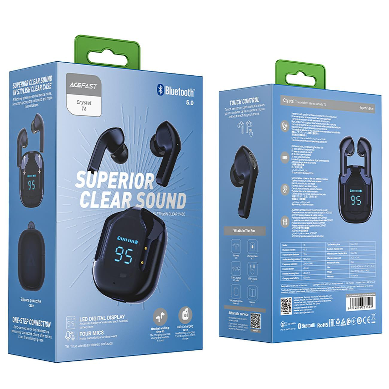 Handsfree Bluetooth Acefast T6, TWS, Námornícka modrá