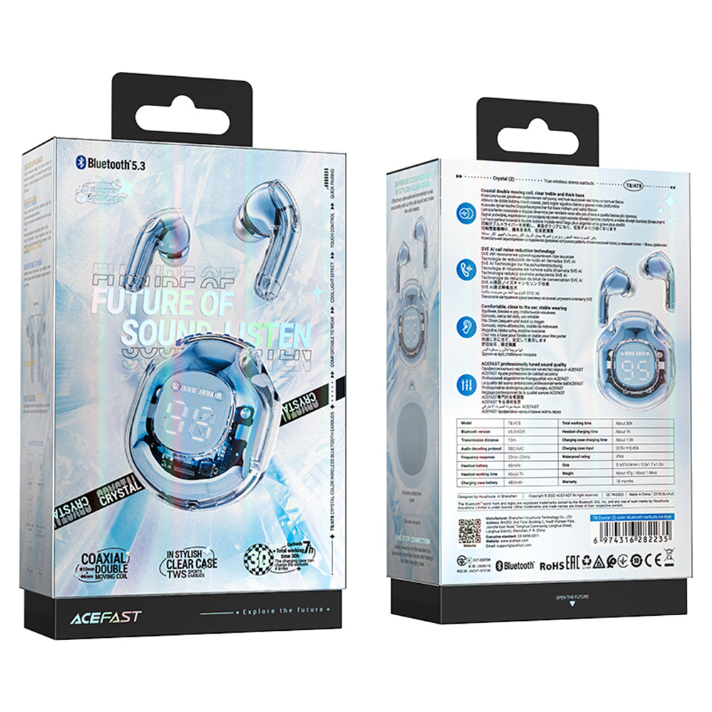 Handsfree Bluetooth Acefast T8, TWS, Modrá