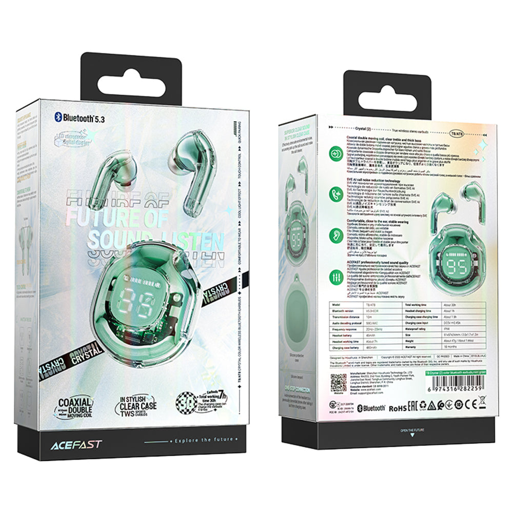 Handsfree Bluetooth Acefast T8, TWS, Zelená