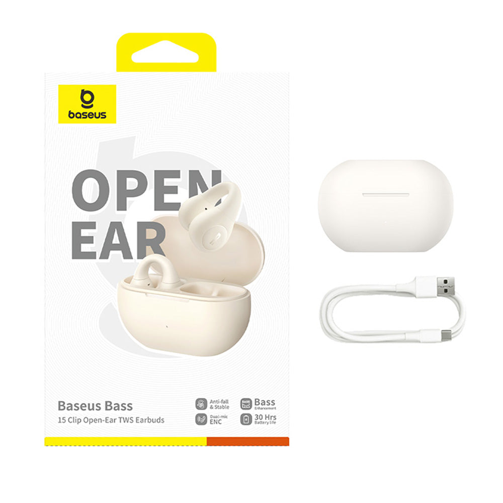 Handsfree Bluetooth Baseus Bass 15 Clip, TWS, Biela A00079500223-00