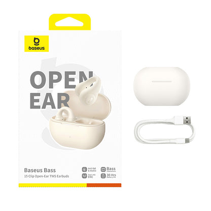 Handsfree Bluetooth Baseus Bass 15 Clip, TWS, Biela A00079500223-00
