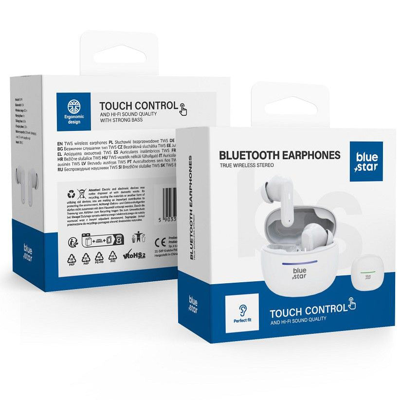 Handsfree Bluetooth Blue Star BK44, TWS, Biela