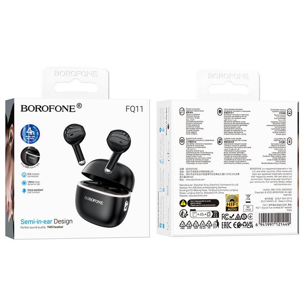 Handsfree Bluetooth Borofone FQ11 Sound, TWS, Čierna