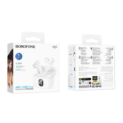 Handsfree Bluetooth Borofone FQ7 Treasure, TWS, ANC, MultiPoint, Biela