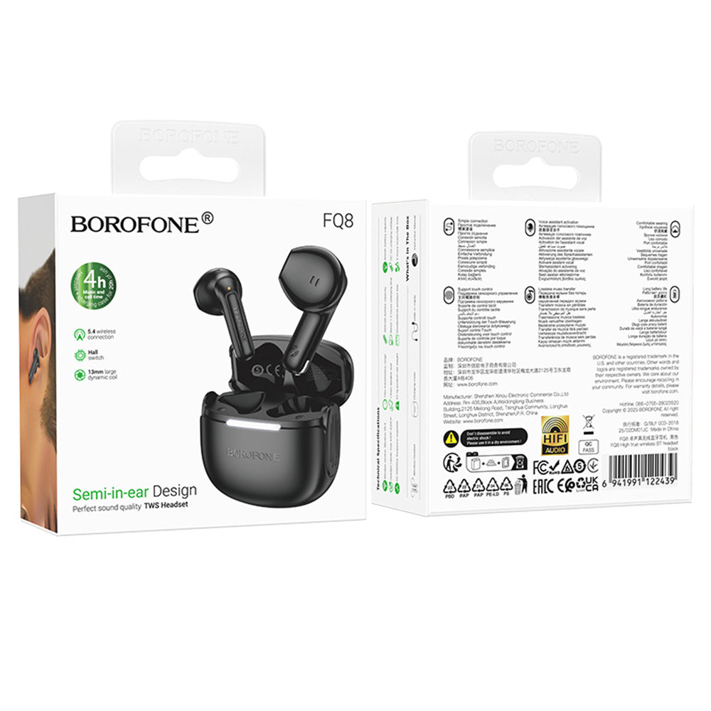 Handsfree Bluetooth Borofone FQ8 High, TWS, Čierna