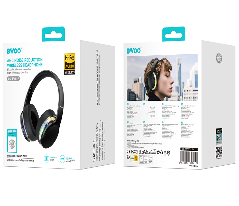 Bluetooth handsfree BWOO BO-BW587, A2DP, ANC, čierna