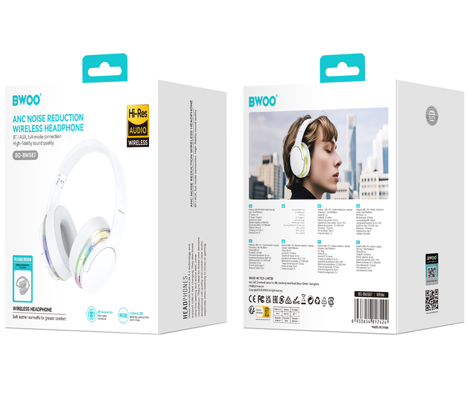 Bluetooth handsfree BWOO BO-BW587, A2DP, ANC, biela