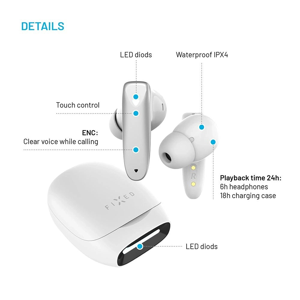 Handsfree Bluetooth Fixed Pods, TWS, Biela
