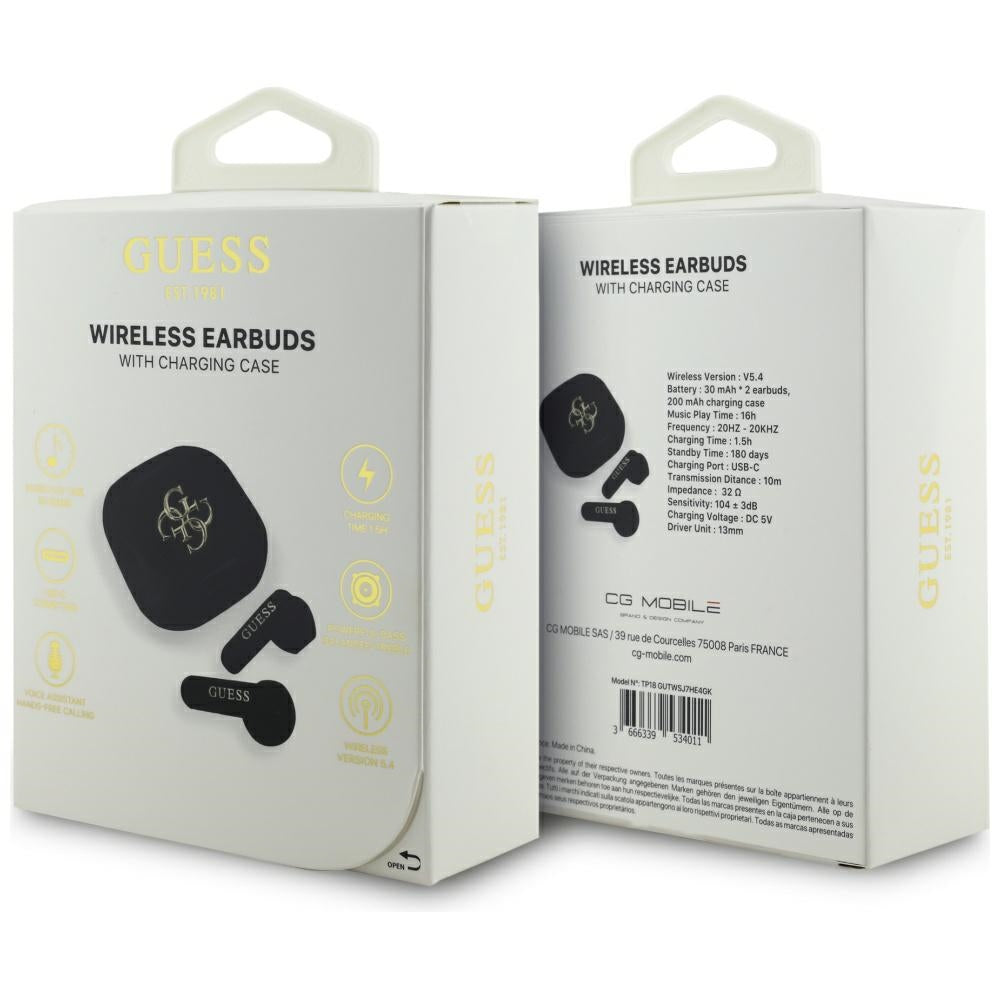 Handsfree Bluetooth Guess 4G Metal Logo, TWS, Čierny