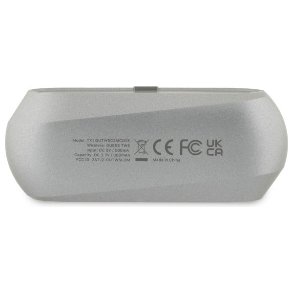 Handsfree Bluetooth Guess Elongated Metallic Printed Logo, TWS, Sivá