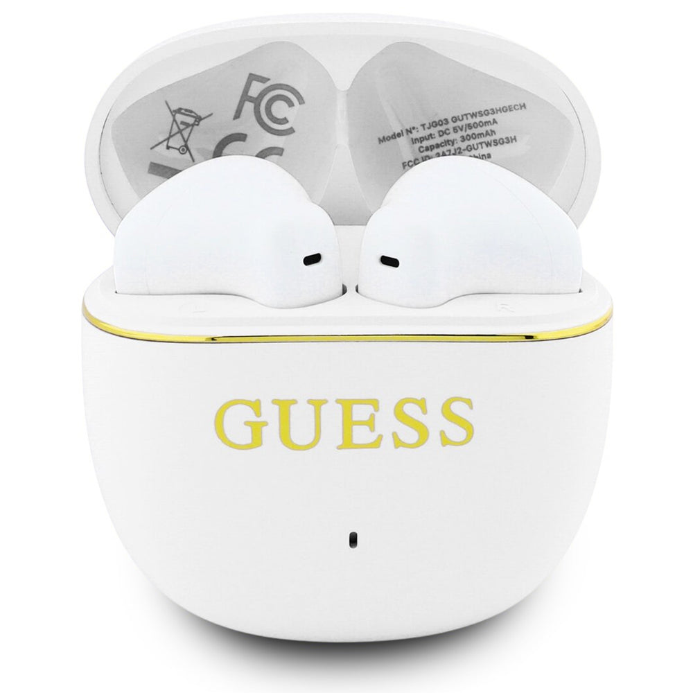 Bluetooth handsfree Guess Glossy Gold Line Classic, TWS, biely